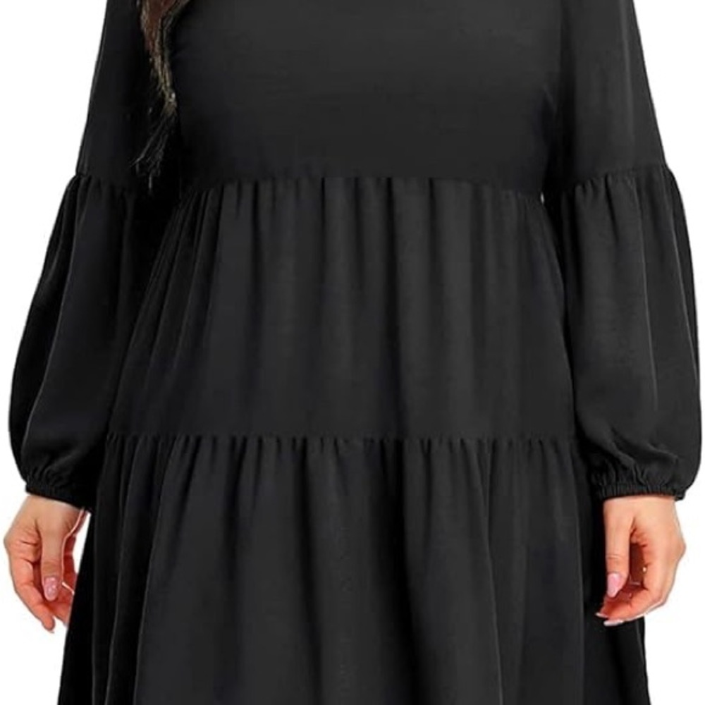Black V-Neck Baby Doll Dress - Picture 12 of 12